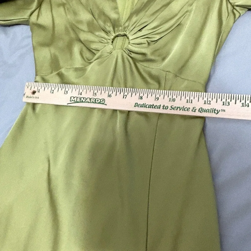 Abercrombie & Fitch Angel Sleeve O-Ring Satin Maxi Dress Sz S Lime Green Slit